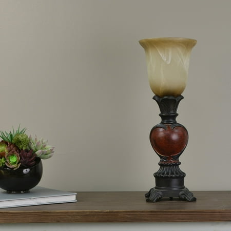 Aged Bronze Uplight with Deep Red Accent and Soft Biege Glass (Best At Home Red Light Therapy)