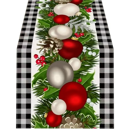 

Christmas Black And Red Buffalo Check Plaid Christmas Table Runner 35inches 72inches 108 Inches Long Seasonal Winter Xmas Party Decoration Holiday Home Kitchen Dining Room Decor