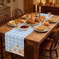 thumbnail image 2 of Plaid Fall Table Runner - 90 Inch Long Thanksgiving Harvest Orange Blue Pink Pumpkins Cotton and Linen Blended Dress Scarves Farmhouse Table Runner for Kitchen Dining, Coffee Table, 13" x 90", 2 of 8