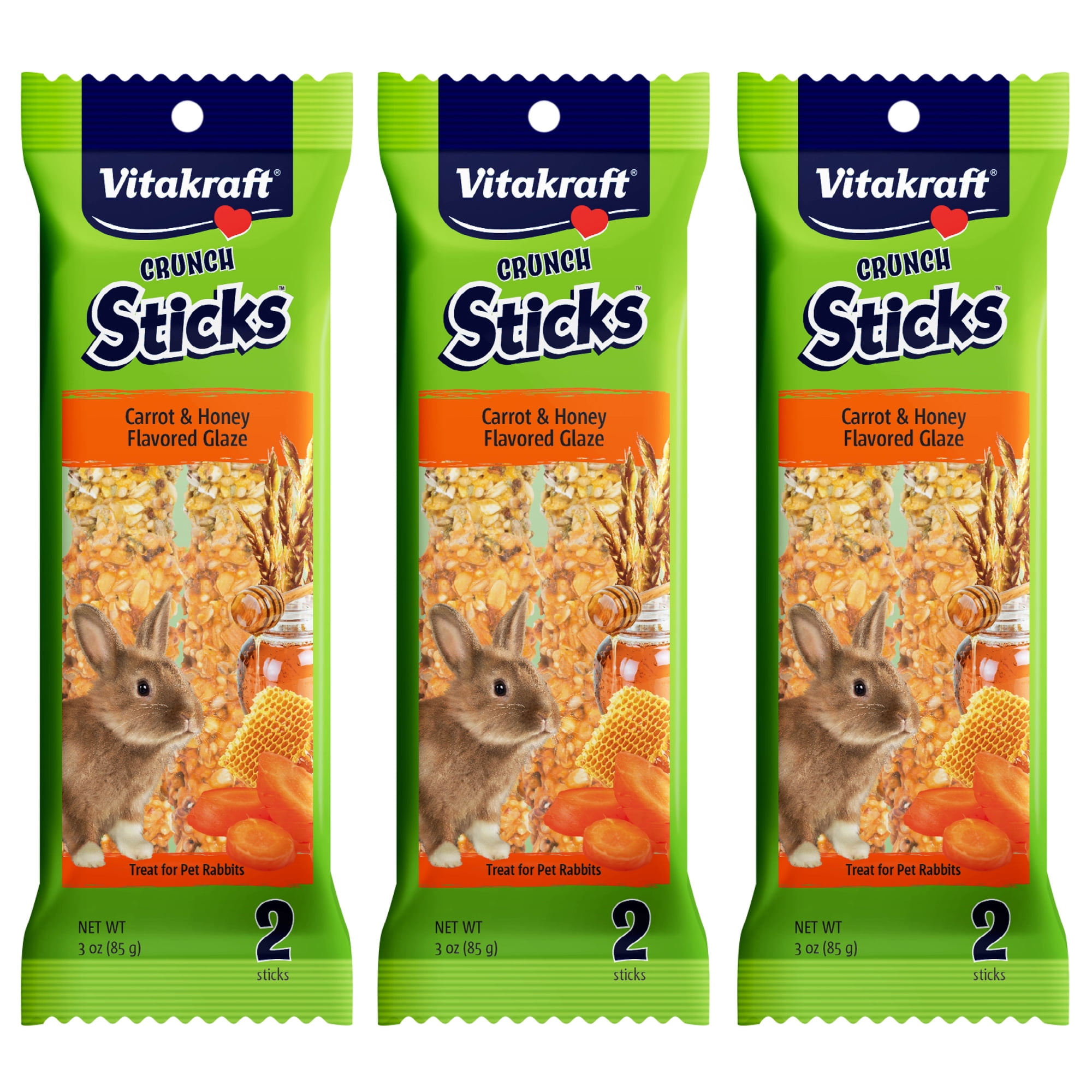 Vitakraft Crunch Sticks Rabbit Treat - Carrot and Honey - Rabbit Chew Sticks - Multi Pack of 3