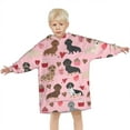 thumbnail image 3 of Pink Cute Dachshund Dog and Love Heart Blanket Hoodies for Kids 6-13YR Oversize Wearable Blanket Hoodies for Boys Girls Teens, 3 of 7