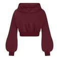 thumbnail image 4 of Cute Cat Ear Hoodie for Women Cropped Pullover Sweatshirt with Long Sleeves and Kangaroo Pocket, Wine Red, 4 of 4