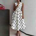 thumbnail image 2 of Morttic Women's Elegant Vintage Polka Dot Midi Dress – Sleeveless Wrap V Neck Waist Tie Flowy A-Line Summer Vacation Dress White，S, 2 of 4