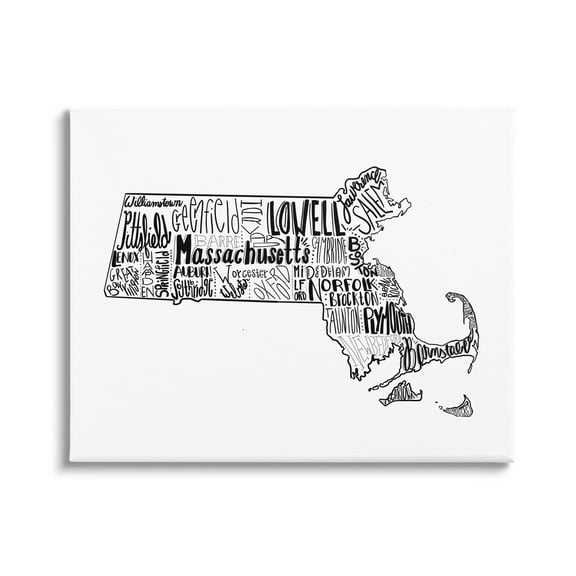 Stupell Industries Massachusetts State Cities Typography Graphic Art Gallery Wrapped Canvas Print Wall Art, Design by The Saturday Evening Post