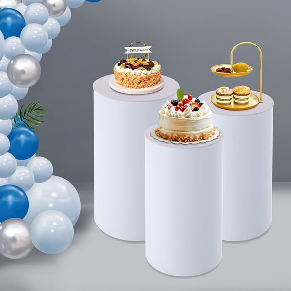 Set of 3 White Wedding Columns Acrylic Cylinder Display Stands Modern Event Decor for Cake, Flowers, Centerpiece