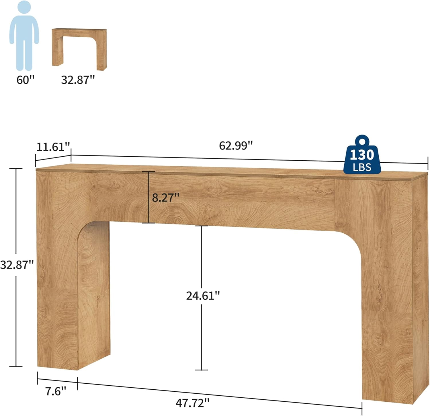 63 Inch Farmhouse Long Console Table, Wooden Sofa Table for Behind Couch, Entryway Furniture for Living Room or Hallway, Foyer Accent in Ring Oak