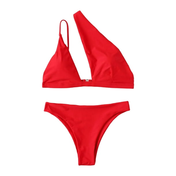 Aofa 2Pcs/Set Women's Sexy Cutout One Shoulder Bikini Underwire Padded  Bathing Suit Cheeky Thong Brazilian Swimsuit