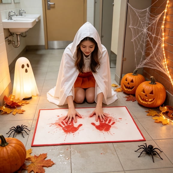 Twfbrm Halloween Bathroom Rug, 16 x 28 Inch Color-Changing Blood Bath Mat with Red Prints When Wet, Halloween Blood Carpet with Non-Slip Backing, Decorative Entryway Welcome Mat for Home, Bedroom