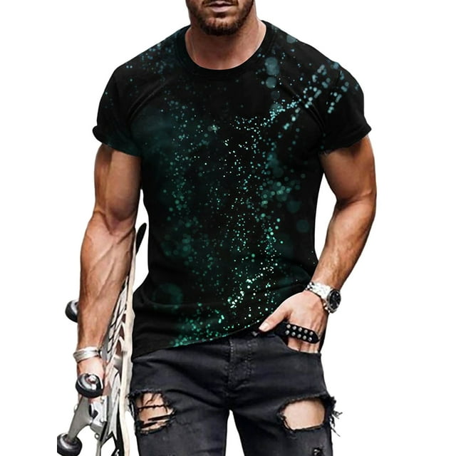 Avamo Men T Shirts Short Sleeve T-shirt 3D Digital Print Summer Tops Regular Tee Work Pullover Style F S