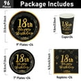 thumbnail image 2 of 96 Pcs Party Paper Plates and Cups and Napkins Sets, 18th Happy Birthday Plates and Napkins Set, Disposable Tableware Sest for 18th Birthday, Black Gold, 2 of 6