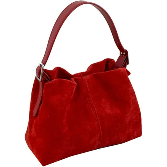 Fashion Frosted Vegan Leather Crossbody Bag Small Pleated Shoulder Bag Suede Bucket Tote Purse Top Handle