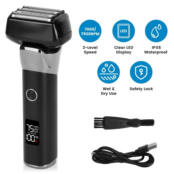 Imountek Electric Foil Shaver for Men, 5-Blade Wet/Dry Facial Trimmer, IPX6 Waterproof, LED Display, 100-Min Runtime, Black