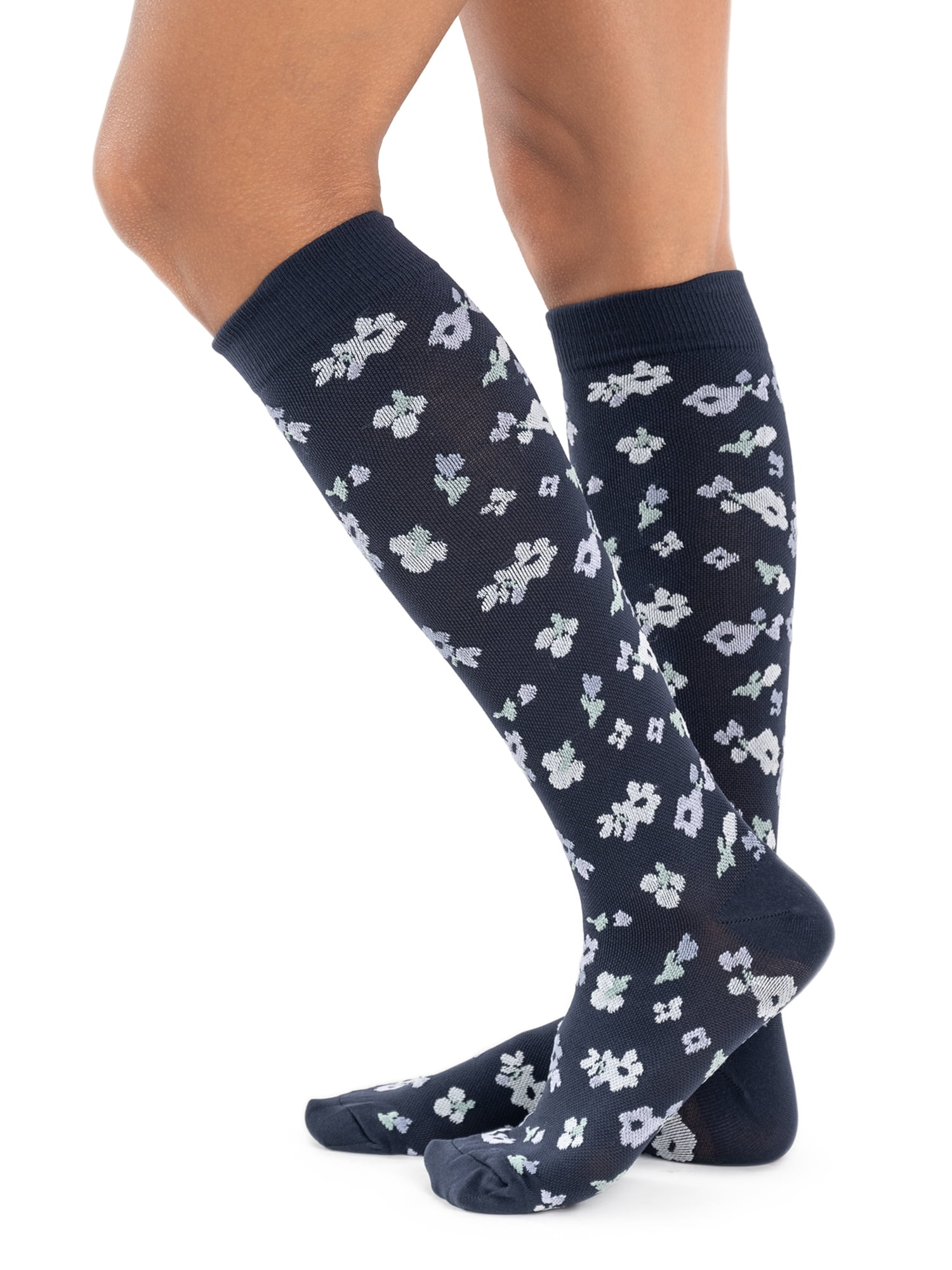 MUK LUKS Women's Wide Width Compression Nylon Knee-High Socks, 3-Pack, Shoe Size 6-10