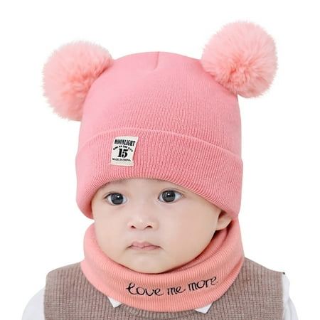 

QWERTYU Baby Toddler Girl Boy Ski Hat Newborn Infant Faux Fur Pompom Winter Beanie Knitted Cap 0-12M