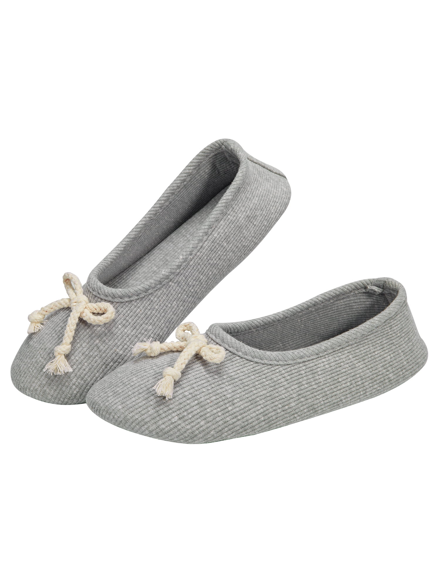 Ladies Comfy Cotton Knit Memory Foam Ballerina Slippers Light Weight Terry Cloth House Shoes w/Stretchable Heel 