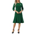 thumbnail image 2 of INSPIRE CHIC Women's Fishtails Dress with Brooch 3/4 Sleeve Boat Neck Funeral Dress with Belted M Pine Needle Green, 2 of 5