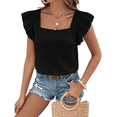 thumbnail image 2 of Top de Mujer con Cuello Cuadrado y Volantes de Corta, Color Negro, Talla XL, 2 of 10