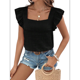thumbnail image 2 of Top de Mujer con Cuello Cuadrado y Volantes de Corta, Color Negro, Talla XL, 2 of 10