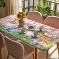 thumbnail image 3 of Happy Easter Table Cloths for 5 Foot Rectangle Tables, Spring Easter Eggs Bunny Floral Pink Plaid Patio Waterproof Elastic Fitted Tablecloths, Washable Rectangular Table Cover for Camping, 3 of 8