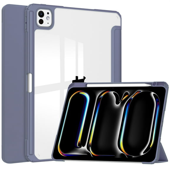 SaniMore Case for Apple iPad Pro 11 (2024), Auto Sleep/Wake Shock Resistant [Built-in Pencil Holder] Flip Stand [Dual Angle] Transparent Slim Lightweight Anti-fall Tablet Shell, Lavender