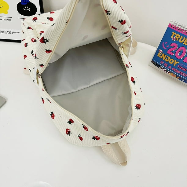 Corduroy Strawberry Backpack Daily Rucksack Large Capacity  display picture 3