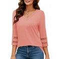 thumbnail image 3 of UVN Summer Tops for Women V Neck 3/4 Sleeve Tunic Blouses Ladies Casual Hollow Out Trendy T Shirts, 3 of 9