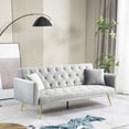 thumbnail image 3 of 71 Inches Velvet Futon Sofa Bed with 2 Pillows,Modern Convertible Futon Couch with 3 Adjustable Backrest Angles and Gold Metal Feet for Apartment,Living Room,Small Space,Gray, 3 of 8