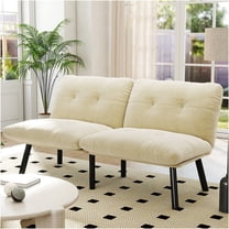 JERFIT Modern Convertible Sofa Bed for Small Spaces, Cream Velvet 2-Seater Sleeper with Adjustable Back, Upholstered Futon Couch for Living Room, Apartment