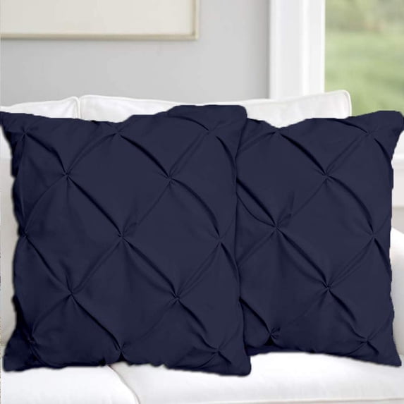 Egyptian Cotton Euro Sham 16X16 Size Pillow Covers Pinch Pleated 600 Thread Count Sateen Ultra Soft Long Stable Cotton Comfortable Bed Pillow Cover (Set of 2, Navy Blue)
