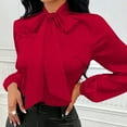 thumbnail image 4 of Chbgutlmr Shirts for Women Bow Tie Front Long Sleeve Blouses Elegant Business Office Shirt Tops Fall, 4 of 8