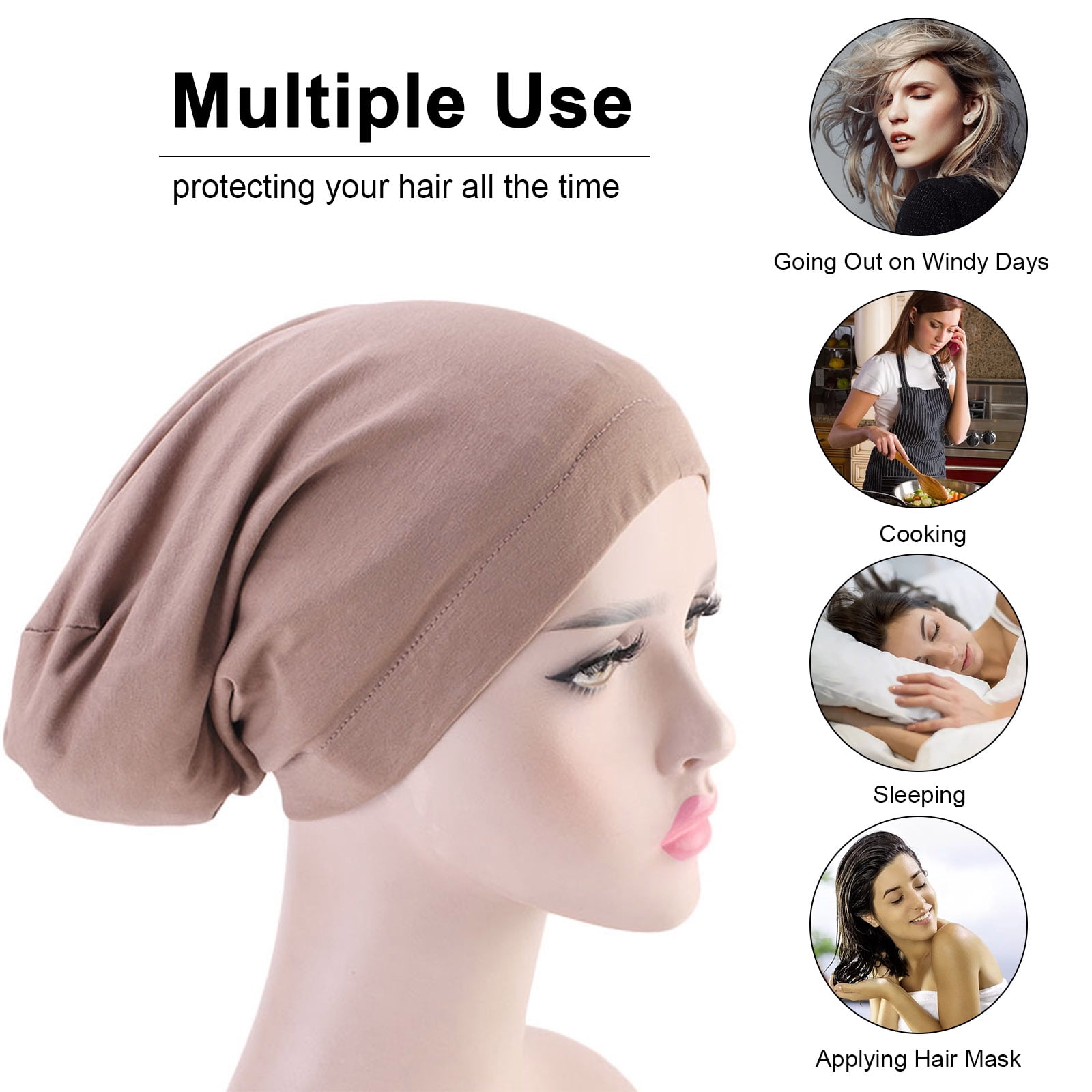 Cotton Hair Cover Bonnet Sleep Cap Silky Lined Sleep Cap Hat for Night Sleeping Women Natural Curly Long Hair Wrap Stay All Night