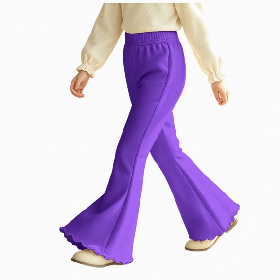 Xyant Girls Ribbed Knit Flare Leggings Elastic High Waist Bell Bottoms Bootcut Kids Stretchy Spring Fall Uniform Pants,Size 7-8 Years