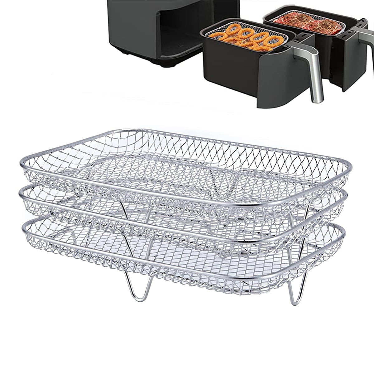 Air Fryer Accessories - Three Stackable Dehydrator Racks for Ninja, Instant  Pot Vortex, COSORI, CHEFMAN, Gowise, Ultrean, Gourmia - 304 Stainless Steel  Grill Rack Fits 4.2-5.8 QT Air Fryer, Oven - Yahoo Shopping