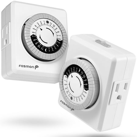 Lap Timer - 24 Hour Timer 2 Pack, Fosmon 3-Prong Outlet Plug-in Mechanical Timer Grounded, ETL Listed