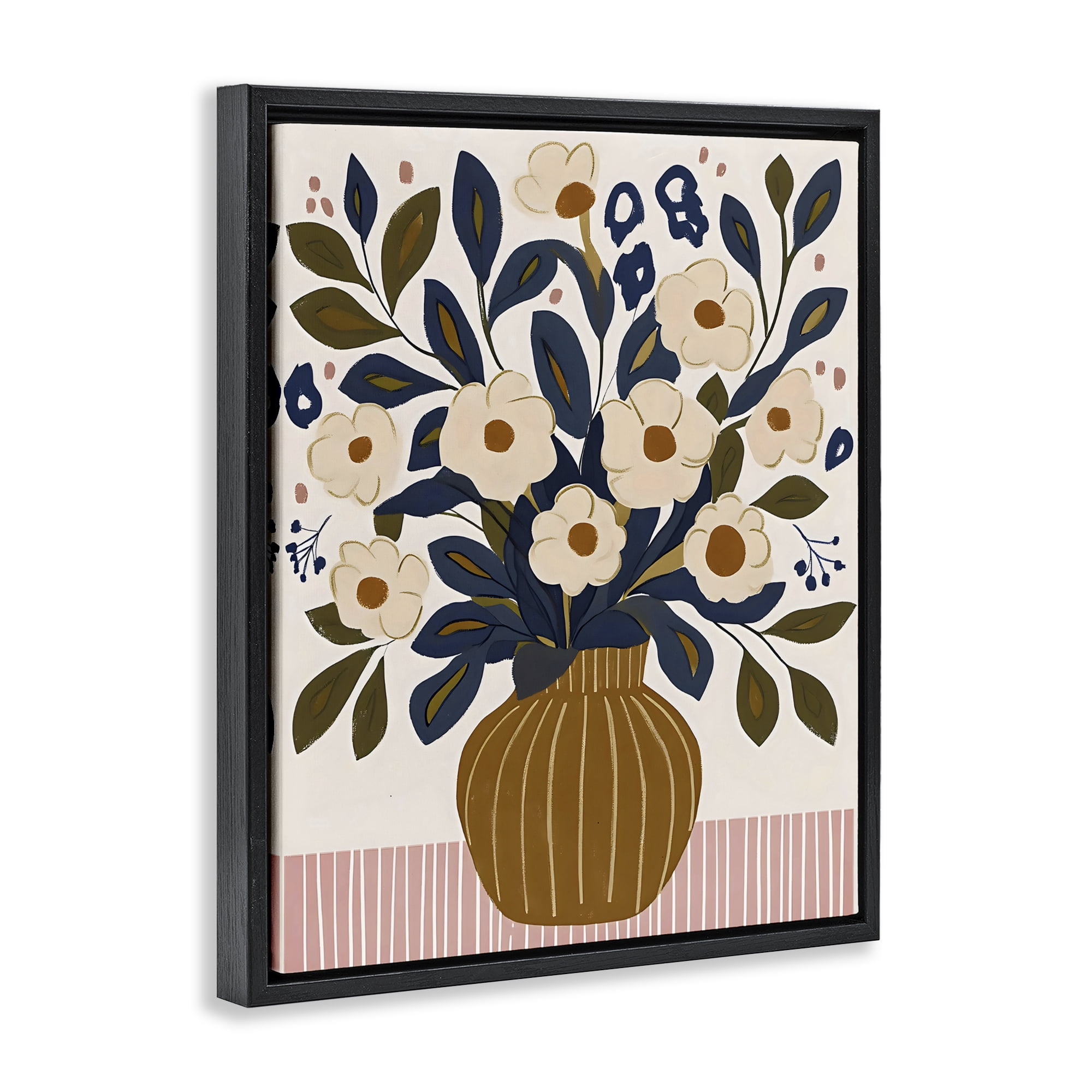 Stupell Industries Boho Floral Vase with Stripes Black Framed Floater Canvas Wall Art, design by Creative Studio