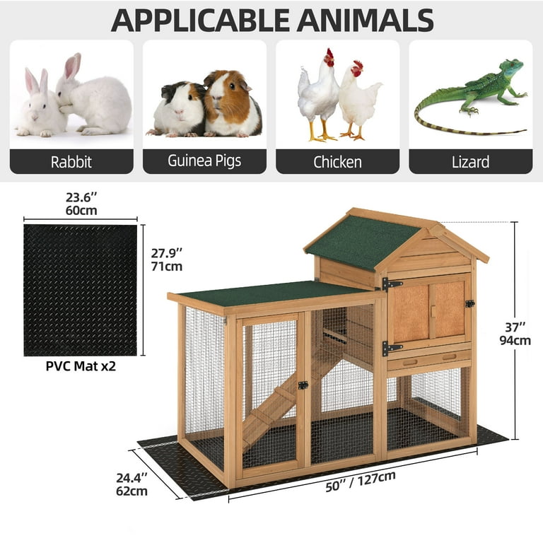 Free Shipping Dextrus Wooden Rabbit Hutch Bunny Cage Guinea Pig House with Waterproof Roof PVC Mat Pull Out Tray Teak Walmart