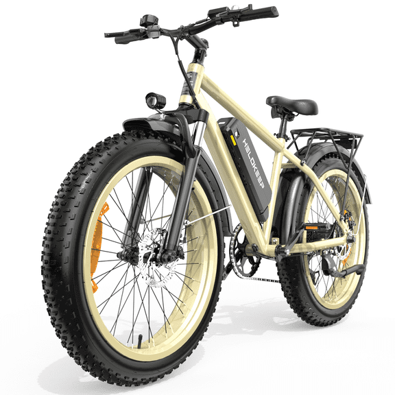 Helokeep 26P Electric Bike for Adults - 26" Ebike, 48V 15AH UL 2849 Battery, 20MPH, Front Suspension, Adjustable Seat, 330lbs Capacity, Desert Sand