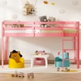 thumbnail image 5 of Zimtown Twin Size Loft Bed with Stairs Wood Low Sturdy Loft Bed for Bedroom, Pink, 5 of 10
