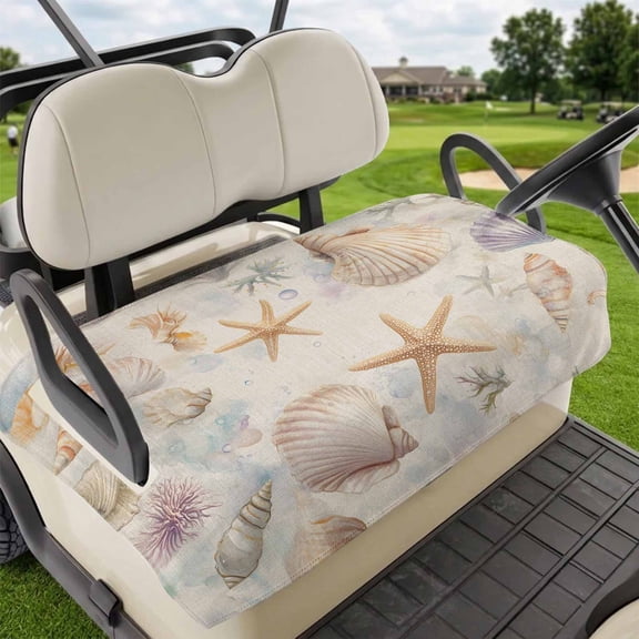 Golf Cart Seat Covers for 2 Seater,Coastal Shell Conch Soft Microfiber Cart Seat Towel Blanket,Summer Beach Starfish Burlap Absorbent Breathable Non Slip Bench Seats Protector for Golf Course 51"x31"