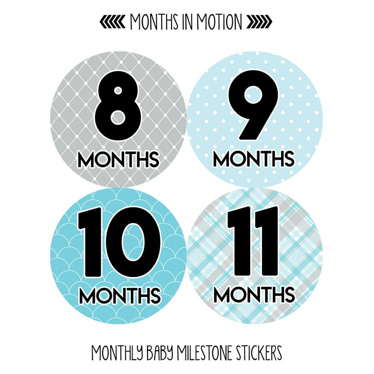 Baby Monthly Milestone Stickers - First Year Set of Baby Boy Month