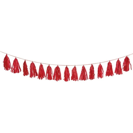 Tissue Paper Tassel Garland, 9 ft, Red, 1ct