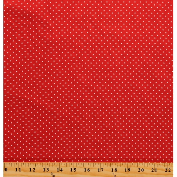 Cotton Polka Dots White on Red Patterned Small Dots Cotton Fabric Print by the Yard (09502-19)