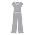 thumbnail image 3 of Two Piece Sets for Women Summer Spring Outfits Color Block Travel Cruise Resort Wear 2026 Beach Vacation Wide Leg Pants Set(Grey,XXXXXL), 3 of 3
