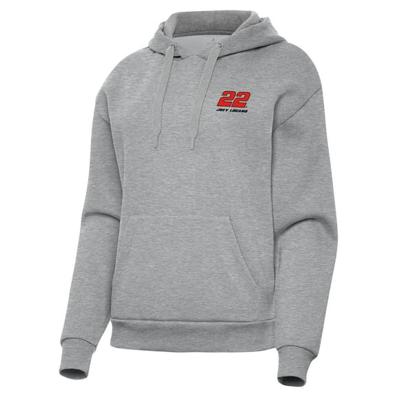 Women's Antigua  Heather Gray Joey Logano Victory Pullover Hoodie