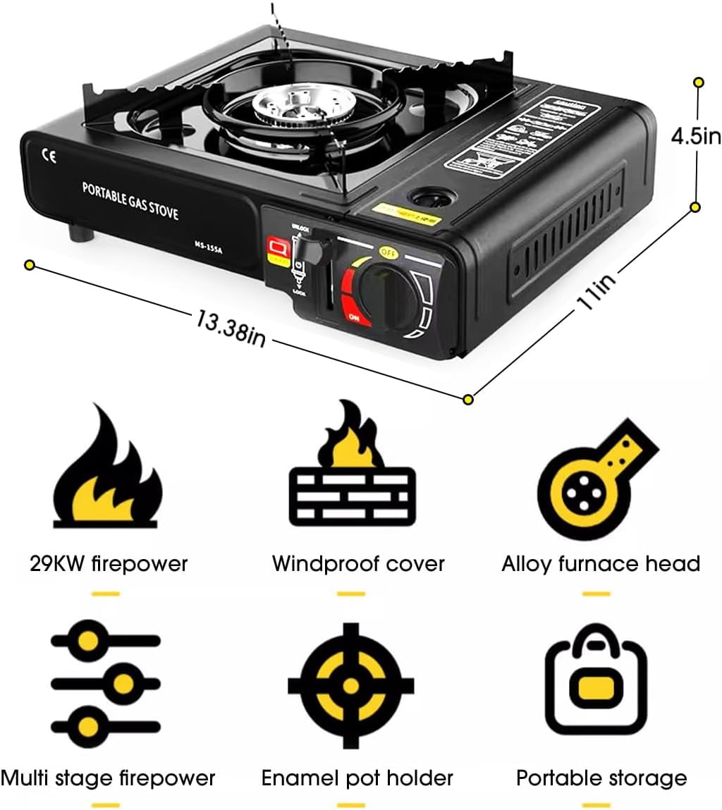 QINGXI Portable Butane and Propane Camping Stove with Carrying Case, Precise Heat Control - Camping & Tailgating and Outdoor Cooking