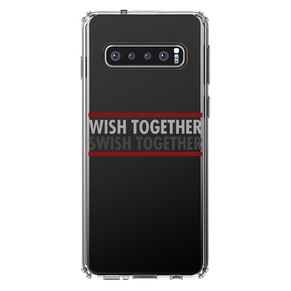 DistinctInk Clear Shockproof Hybrid Case for Samsung Galaxy S10 (6.1" Screen) - TPU Bumper Acrylic Back Tempered Glass Screen Protector - Wish Together Swish Together Basketball