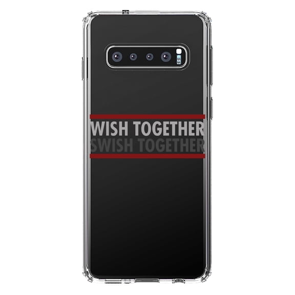 DistinctInk Clear Shockproof Hybrid Case for Samsung Galaxy S10  PLUS (6.4" Screen) - TPU Bumper Acrylic Back Tempered Glass Screen Protector - Wish Together Swish Together Basketball