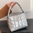 thumbnail image 3 of Moontgen Quilted Women Handbag Fashion Plaid Cotton Tote Bag Portable for Travel (Silver), 3 of 9