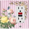 thumbnail image 1 of Metal Light Switch Plate Outlet Cover Elegant Pink Floral Striped Damask FLW070, 1 of 13