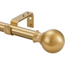 Window Curtain Rods 72 to 144 Inches, 1 Inch Diameter Adjustable Drapery Rod, Decorative Heavy Duty Curtains Rod with Fancy Round Finials for Living Room, Bedroom, Patio, Brushed Gold